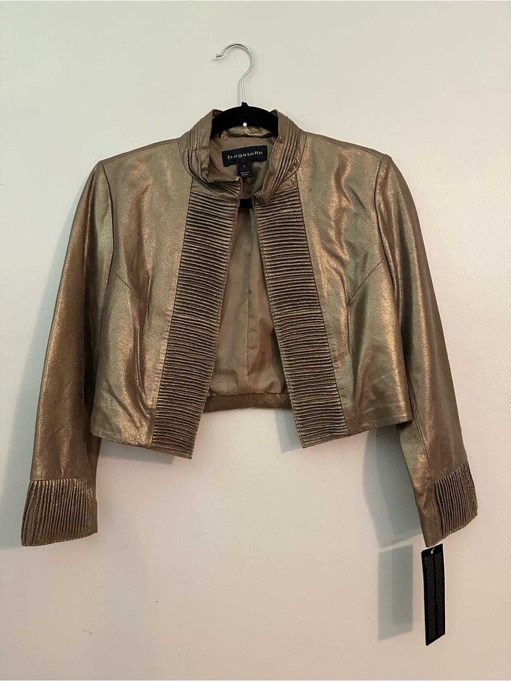 NWT Bagatelle Metallic Gold Leather Cropped Jacket Size Small